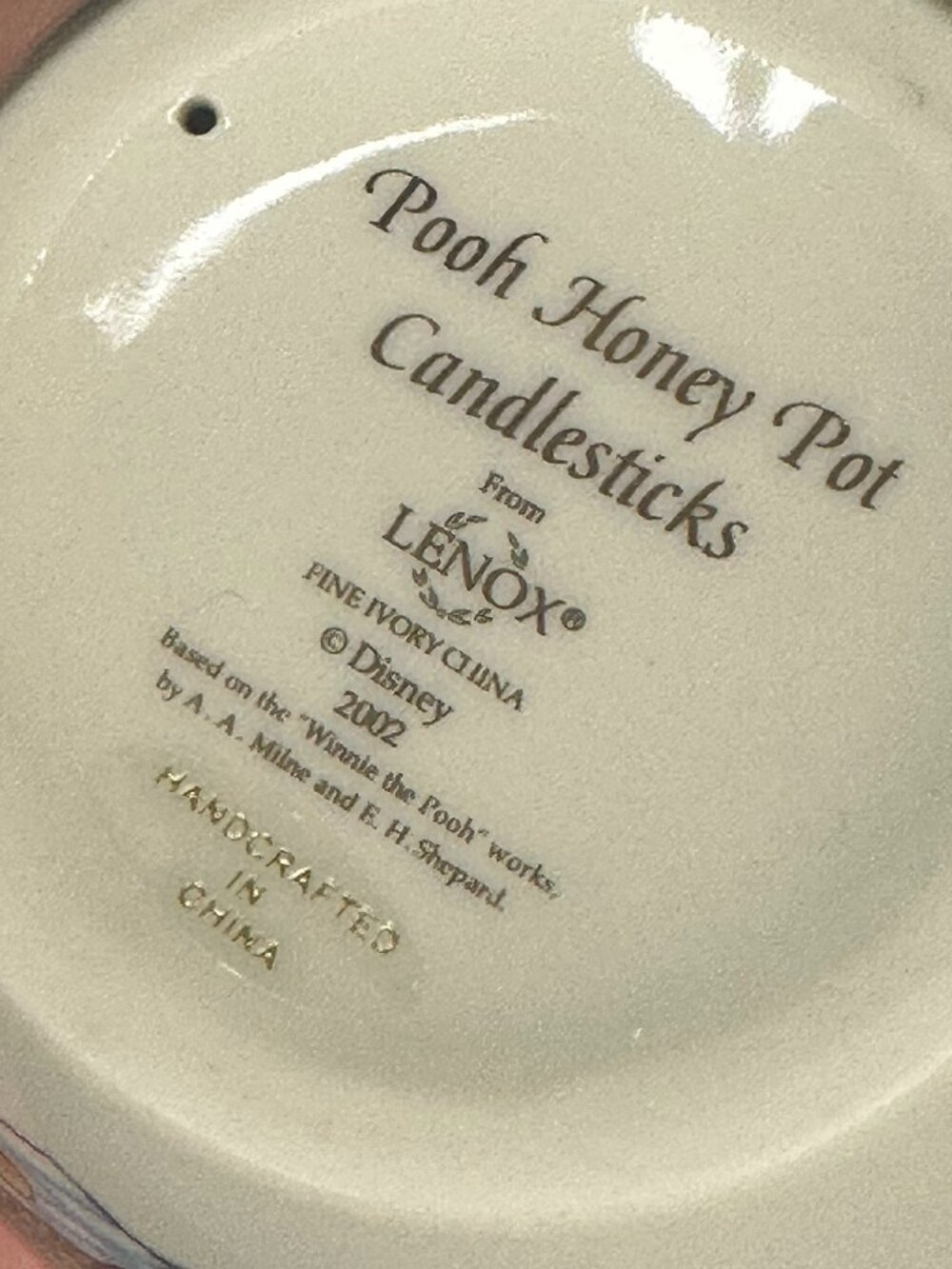 24 kt LENOX WINNIE THE POOH HONEY POT CANDLESTICKS set Disney Classic COA - Picture 9 of 16